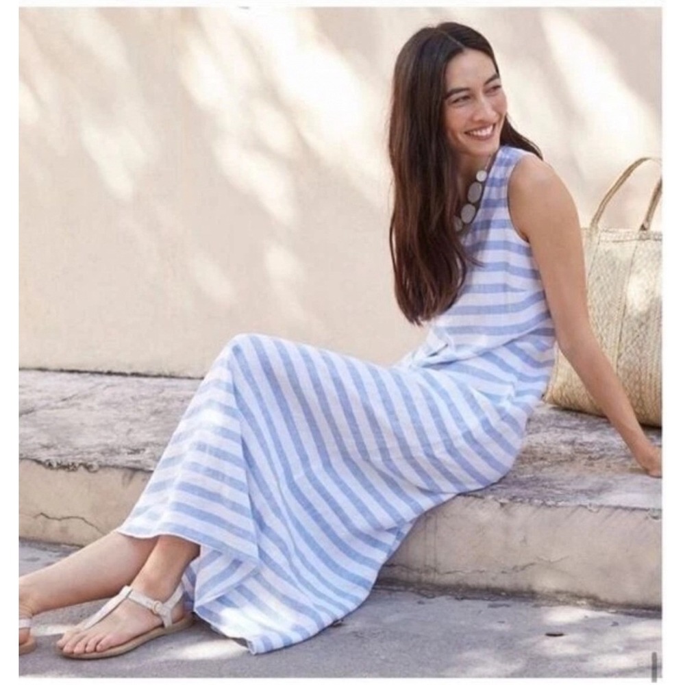 JJill Striped Love Linen Maxi Tank Dress Blue White Sleeveless XL - Picture 5 of 8